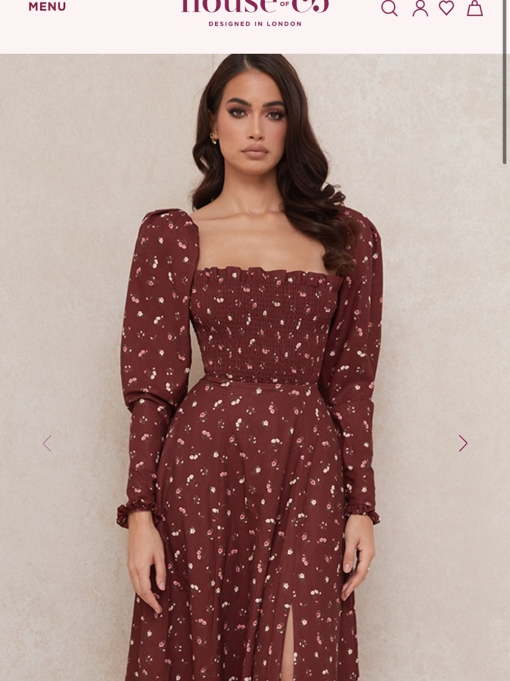 House of CB Wine Floral Midi Dress
